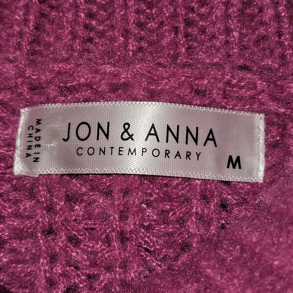 Jon & Anna Turtleneck Sweater Hot Pink Chunky Knit Ballon Sleeves Sz M Barbie